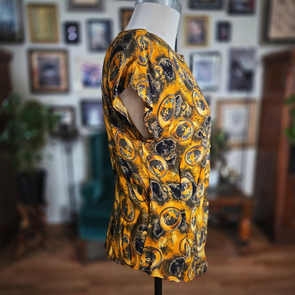 Vintage‎ 90s PLATINUM PETITES Women's Clock Print Button Front Short Sleeve Top - Picture 4 of 8